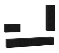 Eleganz Mueble de TV de pared de 4 piezas, en roble negro, 200 x 30 x 30 cm, moderno altavoz de madera de ingeniería, para salón y entretenimiento en casa, ahorra espacio y es estable