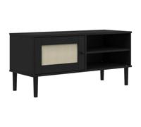 Eleganz Mueble de TV SENJA de madera maciza de pino con lacado UV y polirratán, 106 x 40 x 49 cm, ideal para salas de estar y espacios pequeños, duradero y elegante