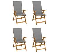 Eleganz Respaldo alto ajustable, 4 unidades, con cojines de madera maciza de acacia, muebles de jardín duraderos para terraza y jardín