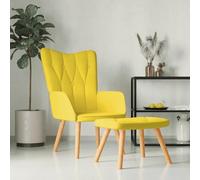 Eleganz Sillón de relax con taburete, de tela, con reposabrazos, acolchado, sillón de relax, para salón, TV, sillón de lectura con núcleo de plumas, compacto, fácil de limpiar, moderno, color amarillo
