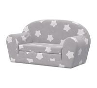Eleganz Sofá cama infantil de 2 plazas en gris claro con estrellas, felpa suave (100% poliéster), cómodo mueble para bebés y niños pequeños para sueños dulces