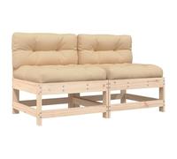 Eleganz Sofá central con cojines de madera de pino macizo, 2 unidades, para patio y jardín, robustos y sin tratar