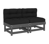 Eleganz Sofá central de pino macizo con cojín, 2 piezas, gris - muebles de jardín duraderos para terraza y jardín