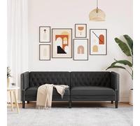 Eleganz Sofá Chesterfield de 3 plazas de piel sintética negra - Futón de lujo para salón y oficina, duradero y cómodo, aspecto vintage moderno