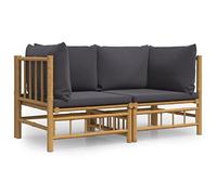 Eleganz Sofá de esquina de jardín de bambú con acabado de aceite natural - Cojines de color gris oscuro, duraderos y ecológicos - Perfecto para jardines pequeños y terrazas