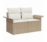 Eleganz Sofá de jardín de polirratán con cojín, color beige, 141 x 62 x 69 cm, resistente a la intemperie y cómodo para jardín, terraza o balcón, sofá moderno para exteriores para acogedoras horas al