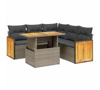 Eleganz Sofá de jardín de ratán de polietileno con cojín, acero recubierto de polvo, color beige, 6 piezas, duradero y resistente a la intemperie, perfecto para terraza o jardín