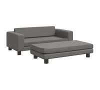 Eleganz Sofá infantil con taburete gris - Muebles infantiles de piel sintética, 100 x 50 x 30 cm, cómodo y fácil de limpiar, para sala de juegos y sala de estar