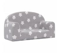 Eleganz Sofá infantil de 2 plazas, color gris claro con estrellas, sofá suave de felpa para habitación infantil, 100% poliéster, cómodo sofá de juegos y acurrucado para niños pequeños