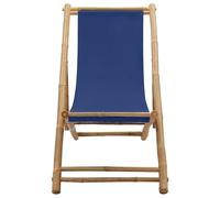 Eleganz Tumbona de bambú y lona azul marino - Tumbona de jardín con acabado natural para terraza, balcón o playa - Resistente y resistente a la intemperie