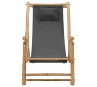 Eleganz Tumbona de bambú y lona gris oscuro - Tumbona de jardín con tela de poliéster resistente para terraza, balcón o piscina - Duradero y respetuoso con el medio ambiente