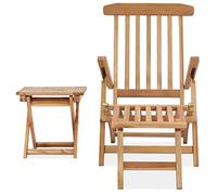 Eleganz Tumbona de jardín con reposapiés y mesa de madera de teca finamente pulida, duradera y fácil de limpiar para tu jardín