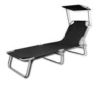 Eleganz Tumbona plegable con toldo de acero y 100% poliéster, perfecta para camas de jardín, protección solar y comodidad en color negro