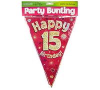 Eleganza Banderines de cumpleaños número 15, Papel de Aluminio, Rosa, 10 x 10 x 1 cm