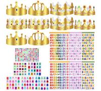 Elegaperma 10 coronas para manualidades, cumpleaños, coronas de papel, 22 coronas de papel con pegatinas alfanuméricas y pegatinas de diamantes de imitación para princesas, reinas, fiestas de