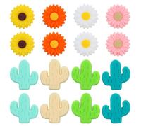 Elegaperma 16 topes de agujas de tejer de silicona, tope de malla para agujas de tejer, coloridos topes para coser, acolchar, ganchillo, manualidades (forma de cactus, forma de flores)
