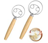 Elegaperma 2 batidores de masa Danish Dough Whisk, con mango de madera en 2 tamaños, amasadora de masa, batidor danés para pasteles, pan, pasteles o masa de pizza, batidor de masa de pan