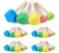 Elegaperma 20 pinceles de esponja de pintura, redondos de espuma en diferentes formas, pinceles de esponja para niños con mango de madera para pintar puntos, círculos y proyectos de manualidades