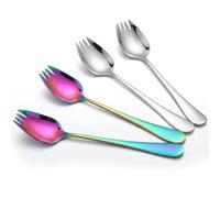 Elegaperma 4 cucharones de metal, Spork de acero inoxidable, cubiertos de viaje para camping, senderismo, almuerzo en la oficina y comida al aire libre