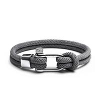 Elegatto Alchor - Pulsera de cuerda de platino para hombre, cordón marino de nailon de alta calidad con cierre de grillete de acero inoxidable pulido plateado, impermeable y resistente a la