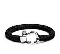Elegatto Orion - Pulsera de cuerda de alta calidad para hombre, acabado de algodón natural y cierre de grillete de herradura de acero inoxidable pulido de plata de ley, pulseras de diseño para hombre