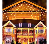 Elegear 10m 400 LED Cortina Luces Navidad Exterior con Enchufe Temporizador, Prolongable Impermeable Carámbano, 8 Modos Luz de Hadas para Natal Boda Fiestas Casa Jardín Patio Balcón, Blanco Cálido