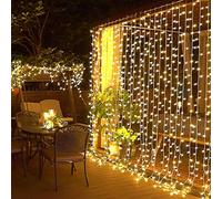 Elegear 6M x 3M Cortina Luces Exterior con Enchufe, Guirnaldas Luz Prolongable, 8 Modos Luz de Cascada para Navidad Natal Boda Fiestas Casa Jardín Patio Balcón Bar, 600 LED, Blanco Cálido
