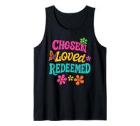 Elegido Amado Redimido Floral Cita Cristiana Fe Camiseta sin Mangas