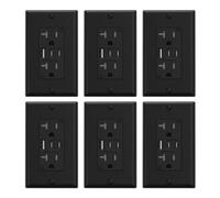 ELEGRP Tomas USB, toma de pared de 20 amperios con 3 puertos USB, salidas dobles USB C, receptáculos de salidas USB TR resistentes a manipulaciones, placa de pared incluida, certificación UL/CUL