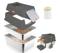 ELEGX Caja de arena de pino para gatos, juego de caja de arena de metal 4 en 1, caja de arena de metal extraíble cerrada con malla de pantalla, recinto de lados altos, alfombrilla y pala (gris oscuro)