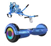 ELEKGO hoverboards para niños, hoverboard autoequilibrado de dos ruedas de 6,5 pulgadas con go-kart, con luces LED, altavoz Bluetooth para adolescentes (Blue+blue KT)