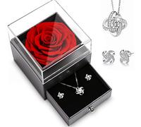 Elekin Eterna Rosa Preservada, Juego de Rosas Eternas,Caja presente Rosas Rojas Collar con Arete,presente de Cumpleaños, Romántico para el Día de San Valentín,Día de la Madre,Aniversario