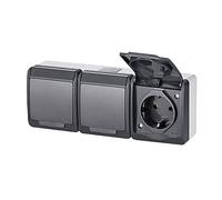 ELEKTRO-PLAST HERMES Aufputz 3 enchufes Triple toma de corriente IP44 Resistente al agua Exterior Antracita Gris