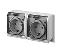 ELEKTRO-PLAST HERMES - Enchufe de superficie de 2 enchufes, IP44, impermeable, para exteriores, gris claro, humo