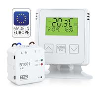 ELEKTROBOCK BT731 Termostato de Ambiente inalámbrico con Receptor - Soporte - Alcance hasta 35 m - para calefacción eléctrica y por Infrarrojos - Programas semanales y protección contra heladas
