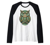 Elemental Folk Art Owl Symmetrical Mandala Bird Graphic Camiseta Manga Raglan