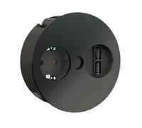 Elemento de Toma USB Esquina Con Tomacorriente Schuko Negro Mate