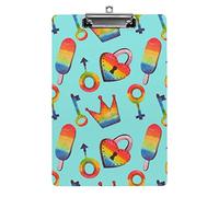 Elementos de arco iris en un portapapeles de tamaño A4 de color turquesa, divertido, estético, trabajo, estudio, carta, tablero de clip estándar, 12,5 × 8,5 pulgadas, tablero duro para la escuela, a