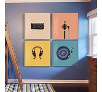 Elementos de música coloridos modernos Cuadro de arte de pared Micrófono Radio Pintura en lienzo Pósteres e impresiones Sala de estar Decoración para el hogar 30x30cmx4 Sin marco