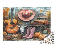 Elementos del Oeste en OtoñoGuitar Botas de Vaquero CactusRompecabezas De 1000 Piezas para Adultos, Juegos De Desafío para Niños, Regalos38x26cm/1000pcs