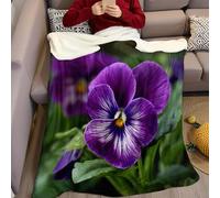 Elementos Florales Manta Infantil 150 x 200 cm Estampado Pensamiento Morado, Felpa Ligera y cálida, Manta súper Suave para Cama, Dormitorio o sofá, Regalo para niños y niñas