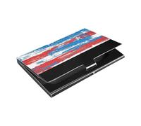 Elements Of The American Flag - Bolsillo delgado para tarjetas de visita con funda de cuero y acero inoxidable con tarjetero para mujeres u hombres