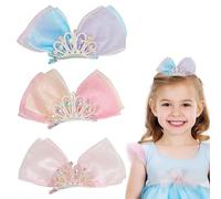 ELEMIRSA Horquillas para el pelo con corona de tiara, 3 piezas de accesorios para el pelo con lazo para niñas, horquillas para el pelo con diamantes de imitación para bebés, niñas y niños