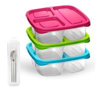 ELENANO 3 Lunch Box de Plastico sin BPA de 1,22L con Portacubiertos Fiambreras Comida Trabajo para Colegio Niños y Adultos de 20x20x6 cm Bento Box apta para Microondas y Lavavajillas (3 COLORES)