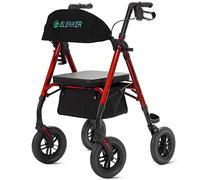 ELENKER Andador todo terreno con ruedas no neumáticas de 10 pulgadas, asiento y respaldo acolchados de esponja, marco de ajuste completo para personas mayores, color rojo