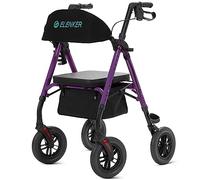 ELENKER Andador todo terreno con ruedas no neumáticas de 10 pulgadas, asiento y respaldo acolchados de esponja, marco totalmente ajustable para personas mayores, color morado