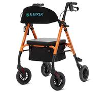 ELENKER Andador todo terreno con ruedas no neumáticas de 8 pulgadas, asiento y respaldo acolchados de esponja, marco de ajuste completo para personas mayores, color naranja