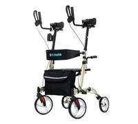 ELENKER Andador vertical, plegable de pie, andador con respaldo erecto, ayuda para caminar con asiento, reposabrazos acolchados para personas mayores y adultos, champán