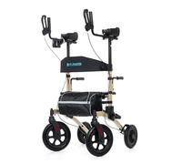 ELENKER Andador vertical todo terreno, andador con ruedas de pie con asiento, ruedas no neumáticas de 12 pulgadas, diseño plegable compacto para personas mayores, champán