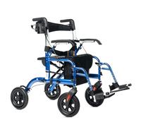 ELENKER Andador y silla de transporte todo terreno 2 en 1 para personas mayores, combo de silla de ruedas con asiento, ruedas sólidas de 10 pulgadas, plegable compacto, azul